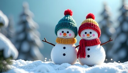 Fototapeta premium Cheerful Snowman Duo