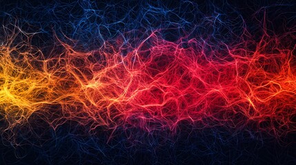 A vibrant abstract design featuring bright yellow, red, and blue light streaks, creating a dynamic and energetic visual effect.