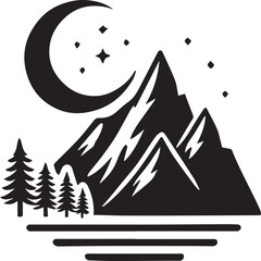Obraz premium A single tall mountain with a crescent moon hovering above vector silhouette