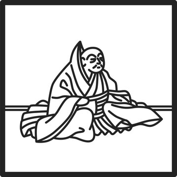seated monk black and white line art clip art preview