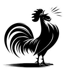 Black silhouette of a rooster crowing. © creative