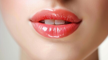 Fototapeta premium Closeup of beautiful female lips. Perfect make-up and red lipstick