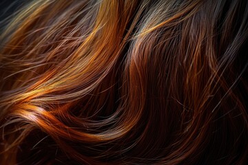 Naklejka premium Close-up of auburn and dark brown hair, showcasing its texture and shine.