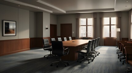 Fototapeta premium A spacious empty conference room in a corporate office building, empty, business, presentation. generative.ai