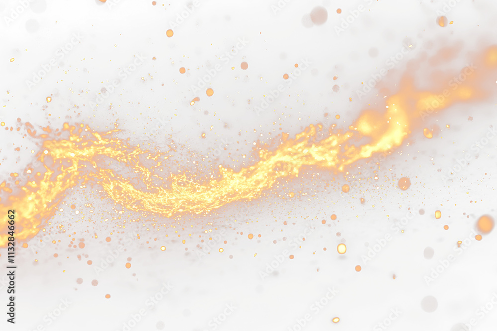 Poster Abstract fiery wave with glowing particles on Transparent background.