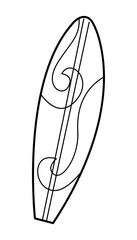Surfboard in black outline. Doodle clip art for your projects.