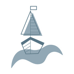 Front view of boat on a wave color. Doodle clip art for your projects.