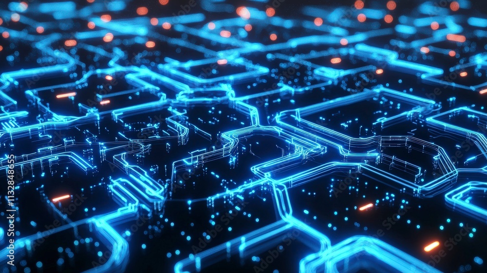 Poster Ai neural network visualization digital space graphic design futuristic environment close-up view technology concept