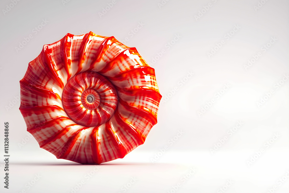 Poster Stunning Red and White Nautilus Shell Displayed on a Simple Background for Artistic and Naturalistic Use