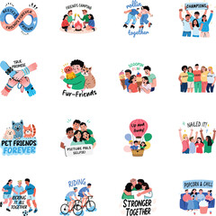 Fototapeta premium Collection of Friendship Day Flat Style Stickers 