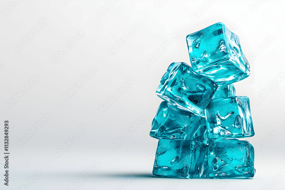Aufkleber stack of transparent blue ice cubes on a light background creating a refreshing and cool visual aest