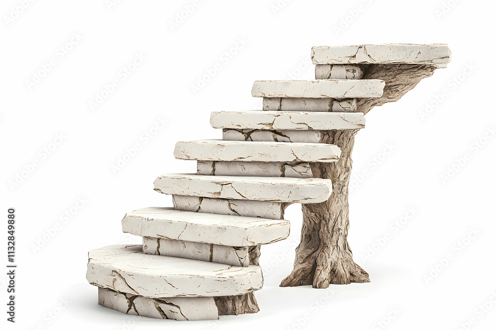 Poster unique artistic staircase design with tree element, symbolizing growth and transformation in modern 