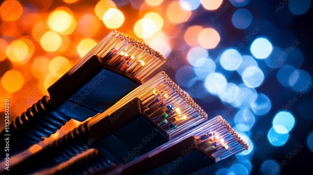 Aufkleber glowing fiber optic cables illuminate digital networks high-tech environment technology perspective 