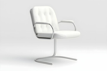 Fototapeta premium Elegant modern white chair with chrome frame on minimalistic background for contemporary interior design projects