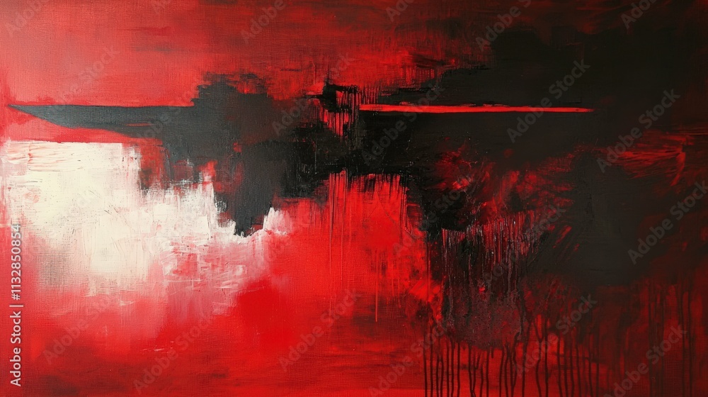 Poster Dynamic layers of shadows in deep red abstract art modern gallery artistic expression vibrant colors contemporary design