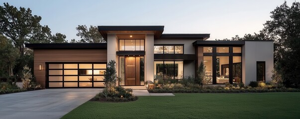 Obraz premium Minimalist architecture modern suburban home facade design