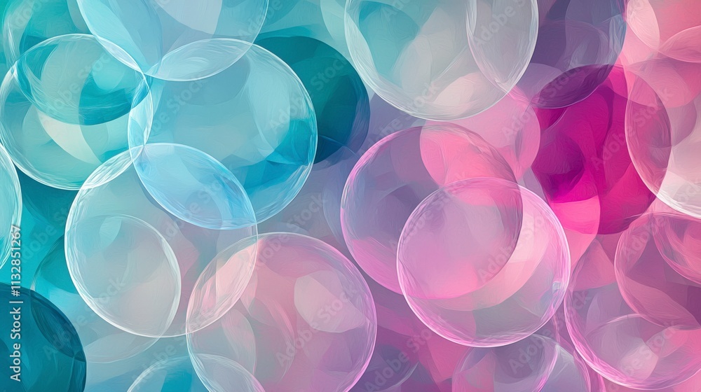 Poster translucent pastel circles overlapping in soft shades abstract digital art for a calm aesthetic