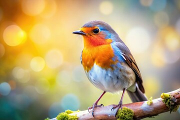 Adorable high-definition bird illustration, whimsical and colorful, perched on a branch.