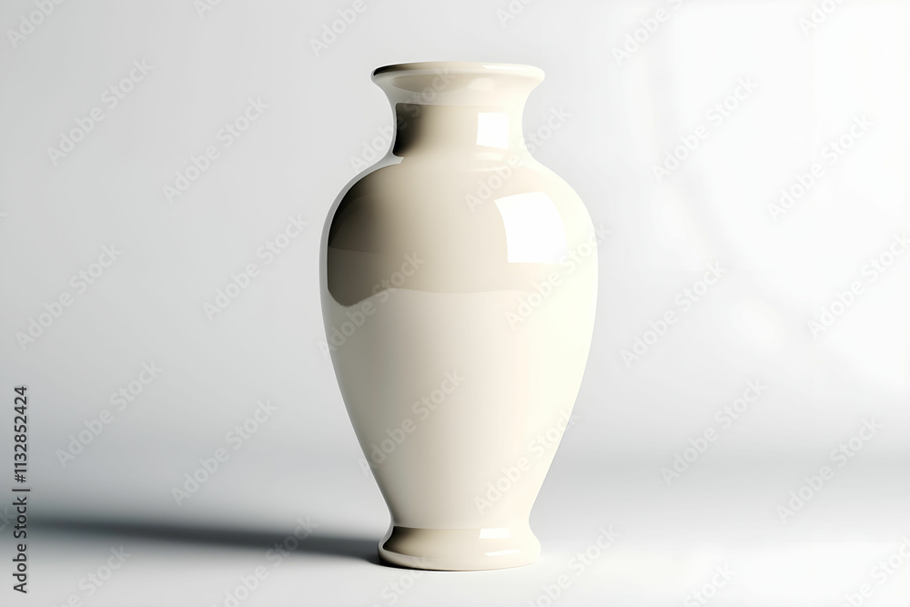 Poster elegant cream ceramic vase with glossy finish on a soft gradient background for home decor enhanceme