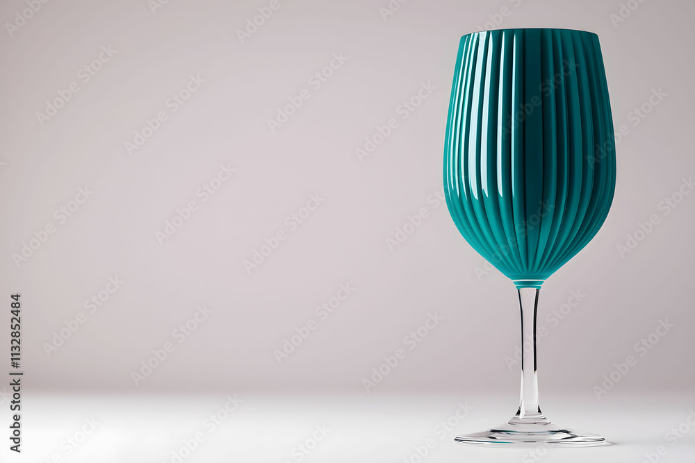 Poster elegant turquoise glassware with vertical ridges on a minimalistic background for modern table setti