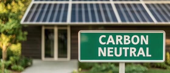 Obraz premium A modern home with solar panels featuring a sign that reads 