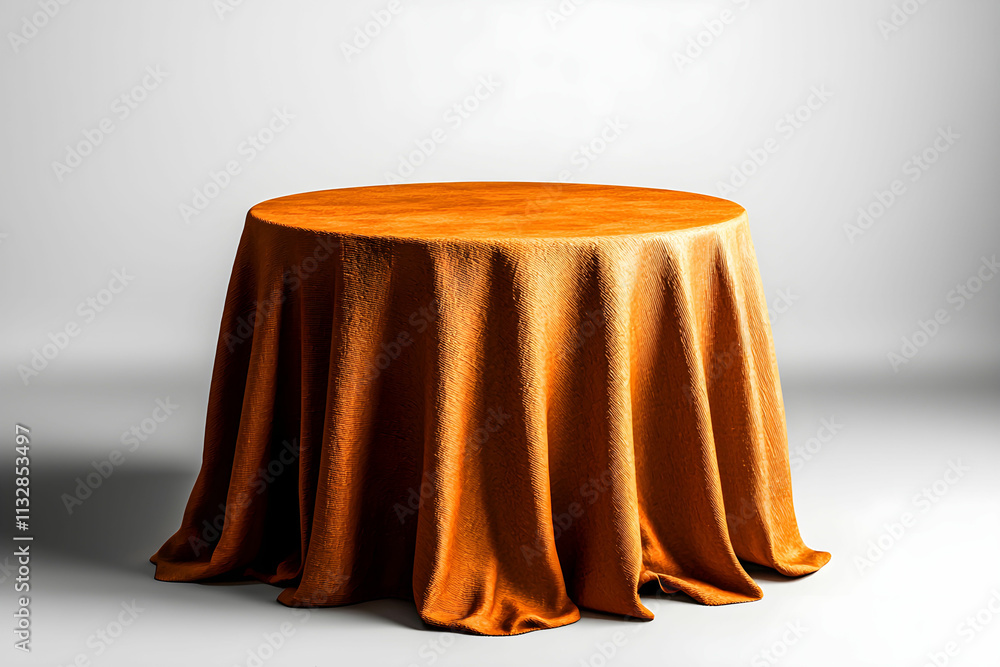 Aufkleber elegant round table with an orange tablecloth set against a soft gray background for stylish events 