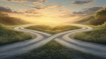 Fototapeta premium A fork in the road representing critical decision-making.