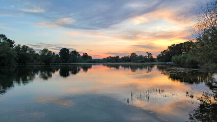 Naklejka premium sunset by the Danube river in Novi Sad