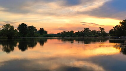 Fototapeta premium sunset by the Danube river in Novi Sad