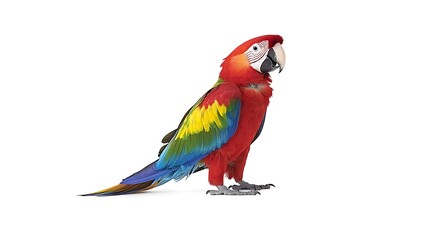 Fototapeta premium Colorful Scarlet Macaw Parrot Isolated on White Background