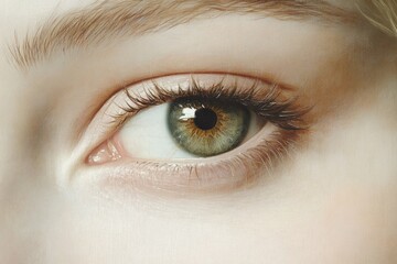 Obraz premium Close-up of a captivating hazel eye with long, dark lashes, showcasing natural beauty.