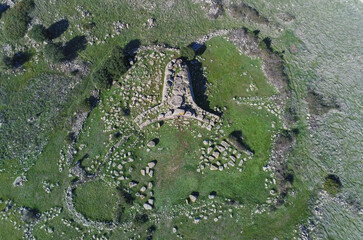Prehistoric gallery grave at the archaeological site of Sa domu de s’orcu in sardinia, italy,...