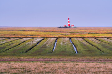 Leuchtturm Westerhever, Priele, Schleswig-Holstein, Deutschland