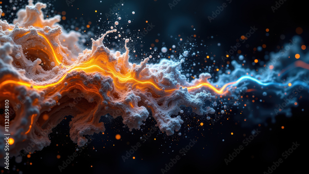 Poster dynamic abstract explosion with vibrant colors.