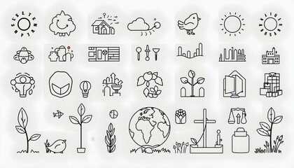 Fototapeta premium net zero, eco, sustainable development editable stroke outline icons set isolated on white background flat illustration. Pixel perfect. Vector style, clipart style