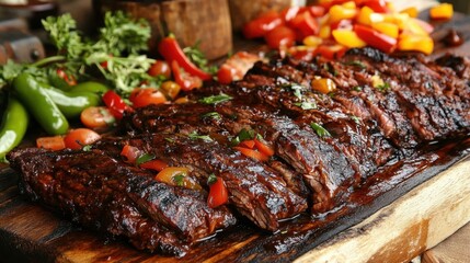 A feast for the eyes: stunning carne asada with peppers.