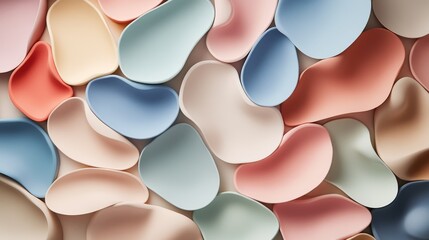 A colorful assortment of smooth, abstract shapes resembling pebbles or candies.