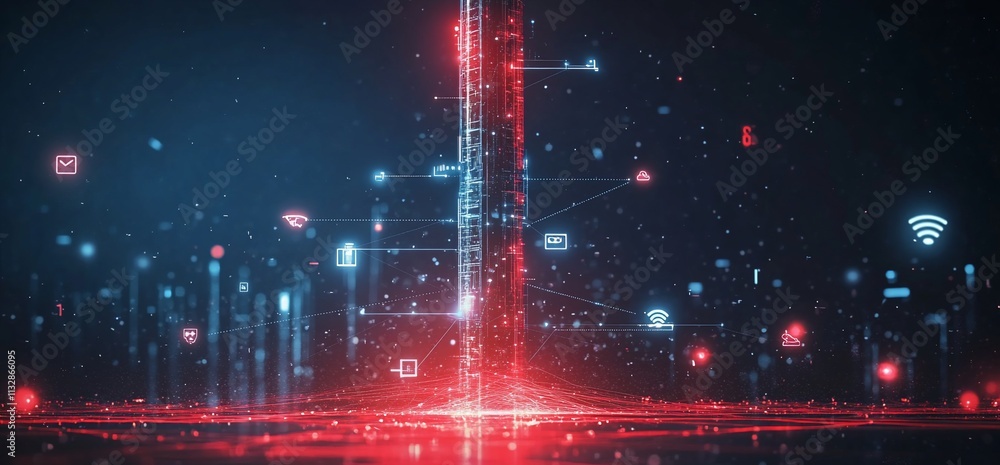 Poster visual representation of digital connectivity and data transmission.