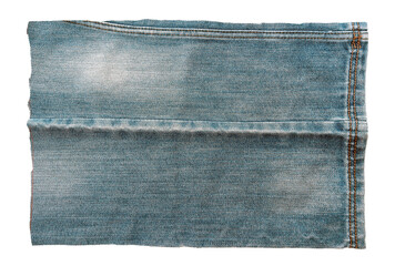 Piece of torn denim on a white background. Denim texture