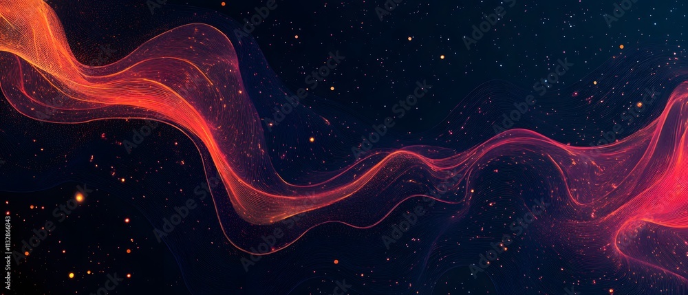 Poster abstract swirling waves of vibrant colors creating a cosmic celestial backdrop with sparkling stars 