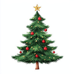 Fototapeta premium vibrant s tree adorned with red ornaments and lights, topped with golden star, brings festive cheer
