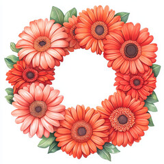 Beautiful floral wreath featuring vibrant orange and pink gerbera daisies, perfect for decoration or celebration