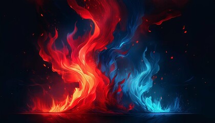 red and blue fire on balck background