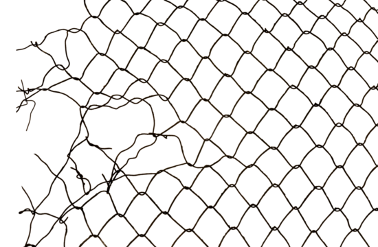 The texture of the metal mesh on a white background. Torn steel, metal mesh with holes