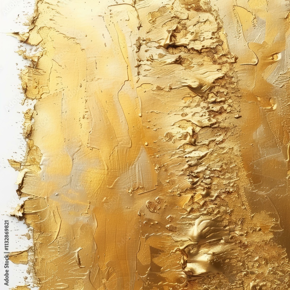 Poster gold paint is creating an abstract textured design on a white canvas background