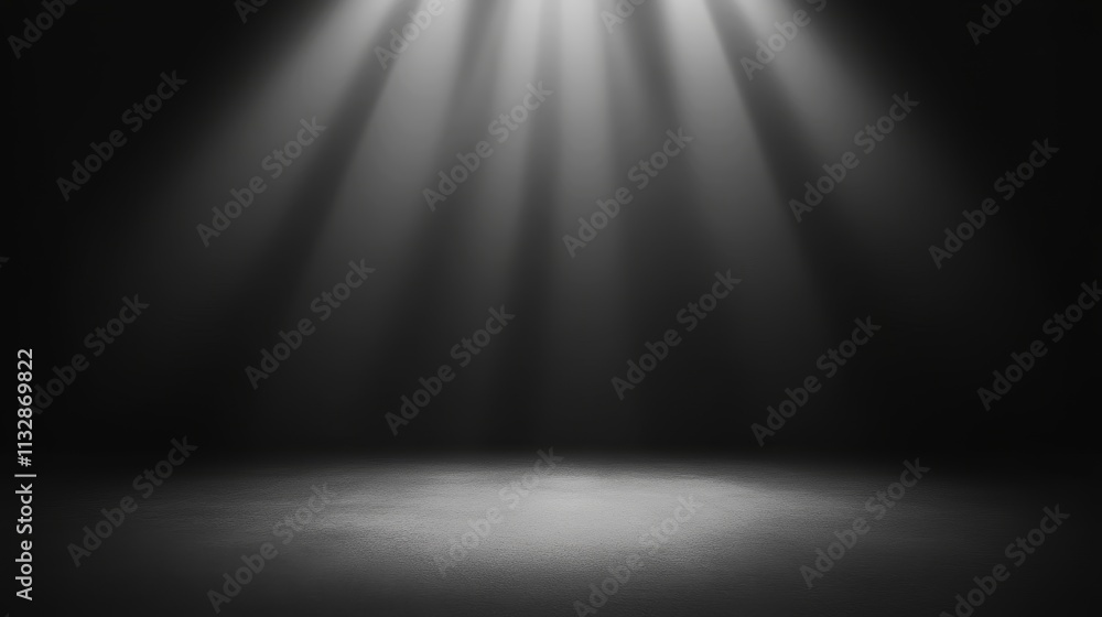 Poster a spotlight illuminating an empty stage, creating a dramatic and focused atmosphere.