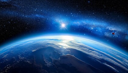 Fototapeta premium stars over planet with blue atmosphere