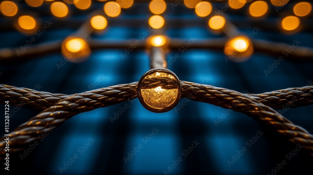 Poster illuminated intertwining: a captivating close-up of intricately woven ropes with glowing lights at t