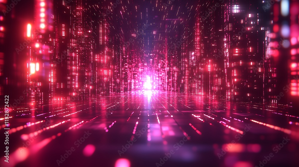 Poster digital symphony: a mesmerizing abstract background with vibrant red and pink hues, creating a futur