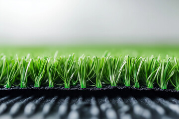  Close-up of artificial grass with realistic green blades and black backing